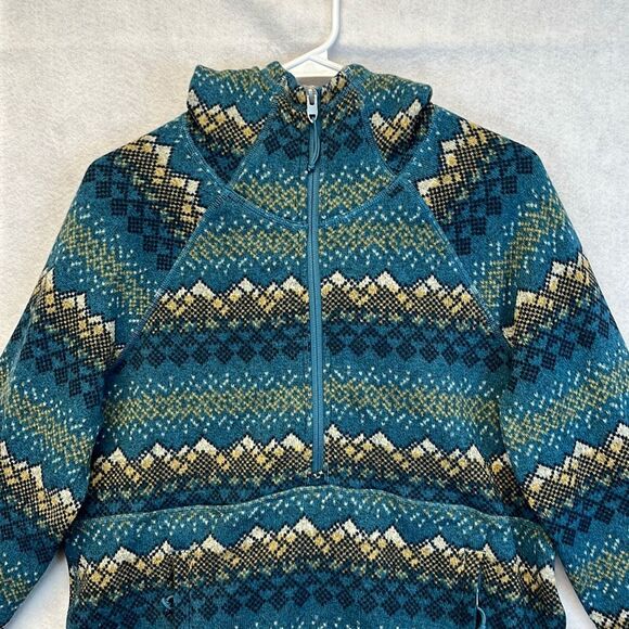 THE NORTH FACE Jacket Women's Large Mallard Blue Half-Zip Fleece Crescent Hooded - Picture 1 of 16
